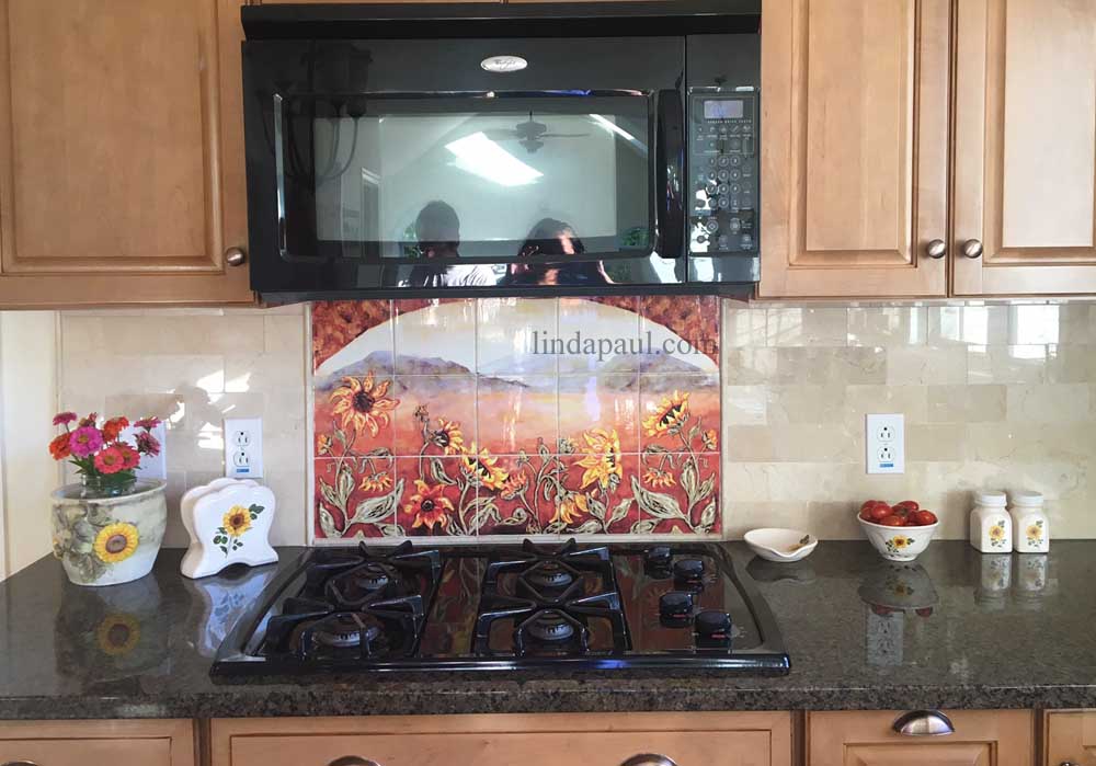 Sunflower Kitchen Tile Murals Western Backsplash of Sunflowers